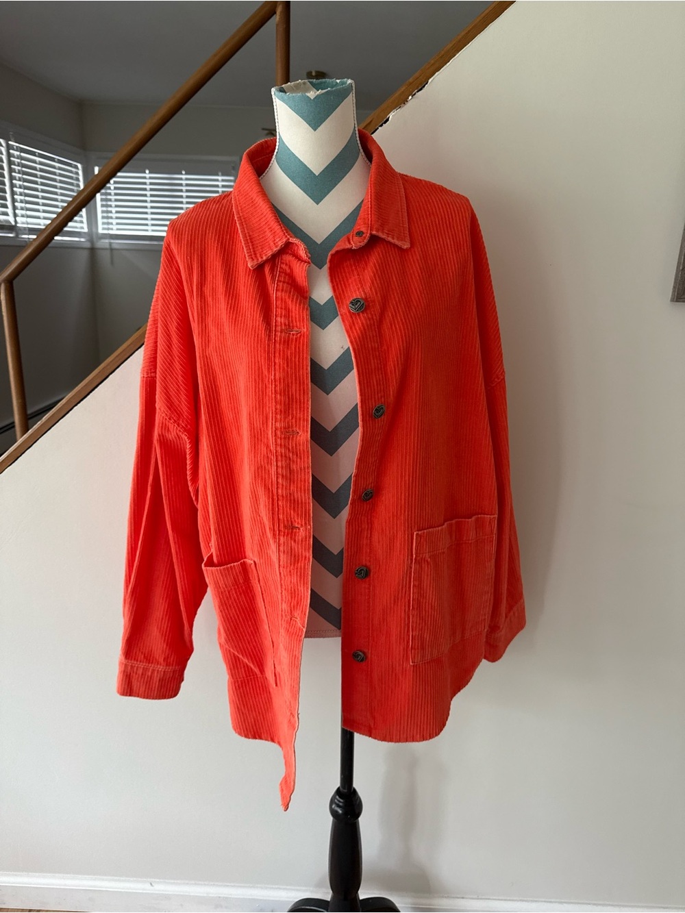 Roxy Women's Bright Orange Red Corduroy Utility Jacket